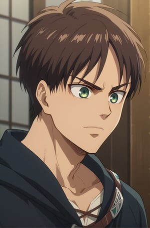 score_9, score_8_up, score_7_up, score_6_up, score_5_up, score_4_up,,score_anime,1boy, male focus, anime screencap,eren jaeger, short hair, brown hair, green eyes,Anime screencap