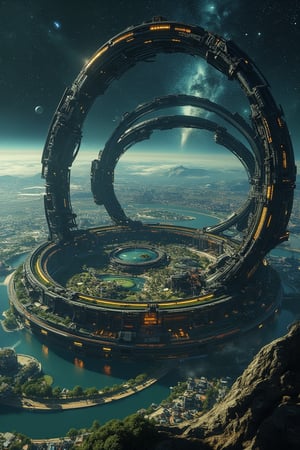 A breathtaking view of a futuristic space colony, designed as a massive cylindrical structure floating in the cosmos. The interior of the cylinder reveals a meticulously planned cityscape with lush green areas, shimmering lakes, and agricultural zones. The curved walls create an illusion of a complete world wrapping around itself. Multiple levels of infrastructure and habitation are visible, showcasing advanced urban planning. The exterior of the cylinder reflects the starry expanse of space, with nearby planets visible in the background. The image is captured with a wide-angle lens, emphasizing the scale and grandeur of the structure, with high dynamic range to balance the bright interior with the dark vacuum of space.,noc-fantasy,noc-futuristic,Midjourneyart 