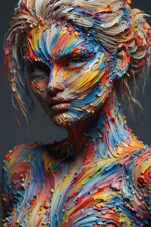 All Paint is thick and rainbow colors, multiple layers of long flowing strokes of acrylic paint, 4k, a sensual blonde woman covered in thick paint strokes, Elisha Cuthbert face coverd in paint, she is looking sensually at the viewer, (her eyes are directed at the viewer:1.2), large breasts covered in paint, every curve of her body is accentuated by the thick paint brush strokes, face covered in paint, hips covered in paint, legs covered in long sensual paint strokes, shoulders and arms covered in vibrant paint, (full_body:1.2),covered with ais-acrylicz