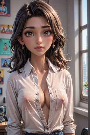 1girl, Indian girl, instagram model , score_9, score_8_up, score_7_up, source_anime, high-definition 8k, cg wallpaper, unbuttoned shirt, knotted shirt