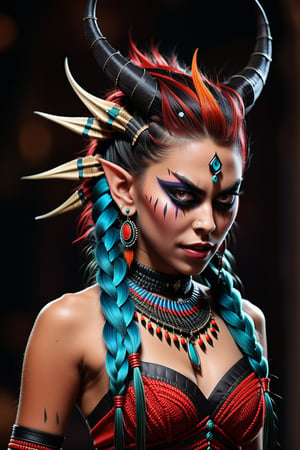 (best quality,8K,highres,masterpiece), ultra-detailed, (girl with an unusual hairstyle made of braids and feathers), a girl with an extraordinary hairstyle composed of intricate braids interwoven with feathers. Her hair is styled with meticulous detail, showcasing the complexity and creativity of the braids and the delicate texture of the feathers. The overall composition highlights her unique and striking appearance, with a focus on the detailed craftsmanship of her hairstyle. The vibrant colors of the feathers add an element of whimsy and elegance, enhancing the overall visual impact of the image, Indian beauty,more detail XL