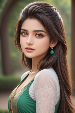beautiful Indian girl, 23 year old, hyper detailed masterpiece, dynamic realistic digital art, awesome quality,subtle wonderland wonderscape,piercing queen's rose garden,watercolor brush hollow soft particles,singularity, entangled,uninhibited,darkened,emerald,fragment,wispish,irregular,combustion,ageless,Indian