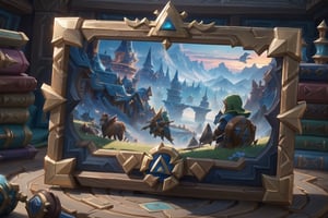 ((Masterpiece in 8K resolution, Hearthstone art style combined with classic The Legend of Zelda theme.)) | Imagine a Hearthstone card with the theme of The Legend of Zelda in its version. The back of the card features an ornate shield in the center, with the glowing Triforce in the middle, surrounded by iconic elements of the franchise such as the Master Sword, the Hylian Shield and the Ocarina of Time. | In the background, a landscape of Hyrule stretches out, with Hyrule Castle, green fields and distant mountains. The atmosphere is full of magic and mystery, with predominant green and gold tones. | The composition is framed in a medium plane, with the shield centered and the landscape elements extending to the rounded corners of the card. | Magical lighting effects and soft shadows highlight the beauty and detail of this unique design, while carefully crafted textures bring the card's surfaces to life. | ((The Legend of Zelda-themed Hearthstone card, featuring the Triforce, iconic elements, and the enchanted landscape of Hyrule.)) | {The camera is positioned to showcase the intricate details of the card back, revealing the entire design as it captures the essence of the Zelda theme in a captivating way.} | The card back takes a (((stunning appearance as it showcases the Zelda theme, boldly featuring the Triforce and iconic elements, engaging the viewer in an exciting way))), ((perfect_design, perfect_composition, perfect_layout)), ((perfect_detail, perfect_texture, perfect_colours)), ((More Detail, ultra_detailed, Enhance))