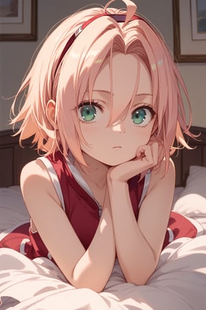 score_9,score_8_up,score_7_up,source anime,very detailed illustration, 1girl,haruno sakura, pink hair, short hair, green eyes,little girl,loli

short hair,blonde hair,hair between eyes,sidelocks,ahoge,looking at viewer,indoor,bed,on bed,