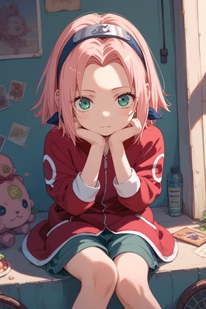 score_9,score_8_up,score_7_up,source anime,very detailed illustration, 1girl,haruno sakura, pink hair, short hair, green eyes,little girl,loli

sitting