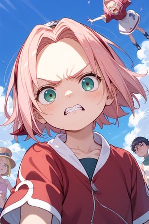 score_9,score_8_up,score_7_up,source anime,very detailed illustration, 1girl,haruno sakura, pink hair, short hair, green eyes,little girl,loli,flat_chest,



angry,IncrsPunchMeme, incoming punch, blue sky, meadow