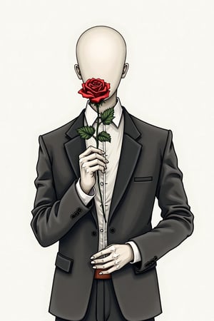 Nbaroque artistic style. Faceless portrait, transparent watercolor painting. Straight suit, male chest, slender and beautiful hands, holding a black rose, focusing on the rose