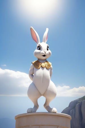 Anthropomorphic rabbit posing like a greek God, mount olympus 