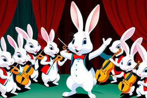 Anthropomorphic rabbit conducting an orchestra 