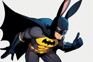 Anthropomorphic rabbit dressed as Batman