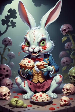 Cute Anthropomorphic zombie rabbit eating brains