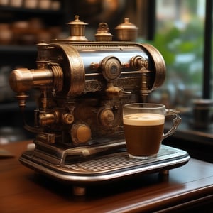 Steam powered cappuccino machine, steampunk style