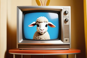 Anthropomorphic lamb inside a television 