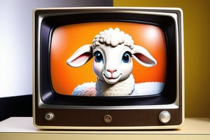 Anthropomorphic lamb inside a television 