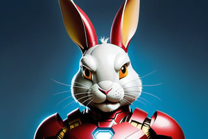 Anthropomorphic rabbit dressed as iron man