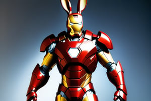 Anthropomorphic rabbit dressed as iron man