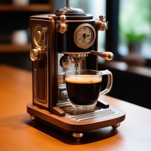 Wooden clockwork coffee machine 