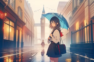 A girl in  Rain in London.,Girls