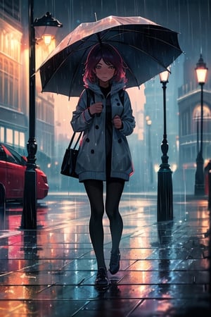 A girl in  Rain in London.