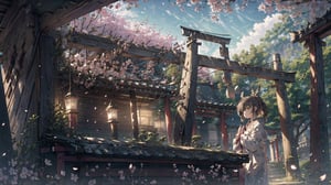 //Quality
(((best quality, 8k wallpaper))), ((detailed eyes, detailed illustration, masterpiece, ultra-detailed)),

//Charater
1girl, solo, Nanashi Mumei, (brown hairs), 
mumeidef,

// Pose
upper body, (dynamic angle), 
looking at viewer, 

// Background
((detailed background)), midjourney, yofukashi background,perfect light, (cherry blossoms), extremely delicate and beautiful, ((background: shrine)), ((Daytime, detailed sky)), Day view in the shrine, A girl prays in front of a shrine at morning, behind her is a row of lanterns and a red torii gate,Detailedface,More Detail