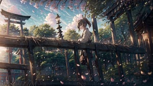 //Quality
(((best quality, 8k wallpaper))), ((detailed eyes, detailed illustration, masterpiece, ultra-detailed)),

//Charater
1girl, solo, Nanashi Mumei, (brown hairs), 
mumeidef,

// Pose
upper body, (dynamic angle), 
looking at viewer, 

// Background
((detailed background)), midjourney, yofukashi background,perfect light, (cherry blossoms), extremely delicate and beautiful, ((background: shrine)), ((Daytime, detailed sky)), Day view in the shrine, A girl prays in front of a shrine at morning, behind her is a row of lanterns and a red torii gate,Detailedface,More Detail