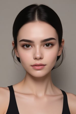  dewy skin, v-shaped jaw, pale skin, straight eyebrows, and smooth skin brown eyes black hair medium length small face  ,<lora:659095807385103906:1.0>