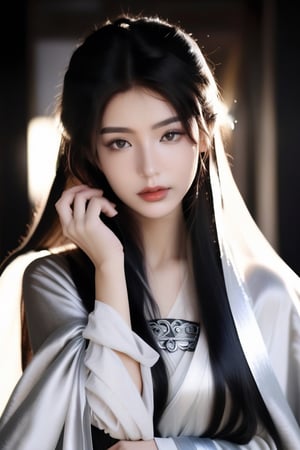 (RAW photo, best quality, masterpiece, ultra-detailed, high res), (realistic),(extremely delicate and beautiful:1), mesmerizing picture of beautiful girl with long black hair,, ((wearing a long silver satin cape tied at the neck with a ribbon:1.20)) , silver top and short skirt , highly detailed, extremely high-resolution details, photographic, realism pushed to extreme, fine texture, 4k, ultra-detailed, high quality, high contrast 