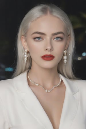 FilmGirl, 1woman, young 25 years old, sexy, mature face, white_eyebrows, white_skin, white_hair, red_lips, aqua_eyes, beatiful eyes, pretty eyes, sexy eyebrows, black_dress, shorts_sleeves, pearl-earrings, pearl-colar, background is gala event, YaelShelbia