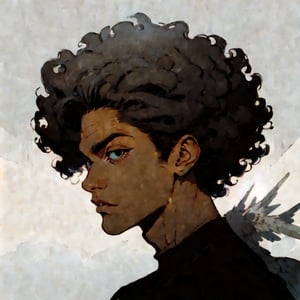 masterpiece, best quality, detail, sole_afro_boy, brown_skin, handsome, harmony, mewing, definided jaw, sharp well-contoured jawline, symmetrical, cheekbones, dark skinned, black eyes, face, eyes almond-shaped, afro nose straight proportionate, Cupid's bow on the upper lip, lips are full and well-defined, mouth, groomed eyebrows, black hair