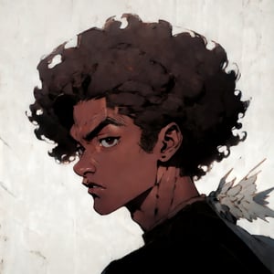 masterpiece, best quality, detail, sole_afro_boy, brown_skin, handsome, harmony, mewing, definided jaw, sharp well-contoured jawline, symmetrical, cheekbones, dark skinned, black eyes, face, eyes almond-shaped, afro nose straight proportionate, Cupid's bow on the upper lip, lips are full and well-defined, mouth, groomed eyebrows, black hair