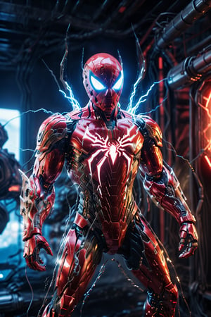 Angry spiderman, operating giant spider machine, wearing futuristic apocalyptic mecha soldier, armor, lightning, fire, reflection map, realistic character, super detailed, cinematic lighting photography, 32k uhd with golden staff, red lighting suit,

    Author:panchovilla,mecha