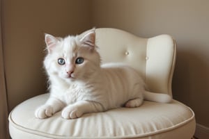 1kitten, turkish angora kitten, round face, white hair,  Animal,  Animal Photography,  the cat is on sofa, cute and fat, smooth hair, long hair 