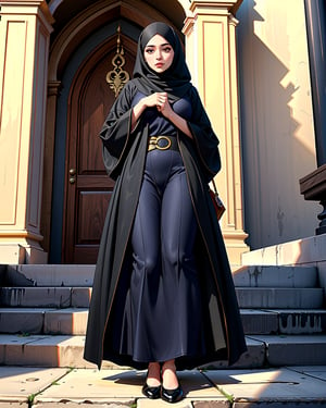 the daily routine of an arab woman, her hijab, full length abaya covering her body, and shoes being her signature style, even when the sun beats down relentlessly