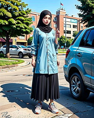 the daily routine of a pakistani woman, her hijab, full length shirt, long skirt, and sneakers being her signature style, even when the sun beats down relentlessly