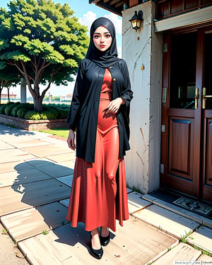 the daily routine of an arab woman, her hijab, full length skirt and shoes being her signature style, even when the sun beats down relentlessly,Extremely Realistic