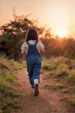(((score_9, score_8_up, score_7_up, best quality, 4K, 8K, high-resolution, masterpiece, ultra-detailed, realistic, photorealistic))), 
(((1girl, solo, black hair, outdoors, shoes, sneakers, walking, sunset, running, realistic, sun, overalls))),(((high resolution, extremely sharp, ultra-real, extremely detailed, an ultra-realistic photograph captured with a Sony α7 III camera, equipped with an 85mm lens, depicting, The image, taken in high resolution.))) 