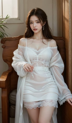 A stunningly beautiful girl, dressed in refined European clothing, is depicted in the height of summer's glow. Embrace the warmth and sophistication with a realistic and detailed composition, immersing the viewer in the exquisite textures of silk, satin, and lace, as they capture the timeless elegance of this enchanting moment.