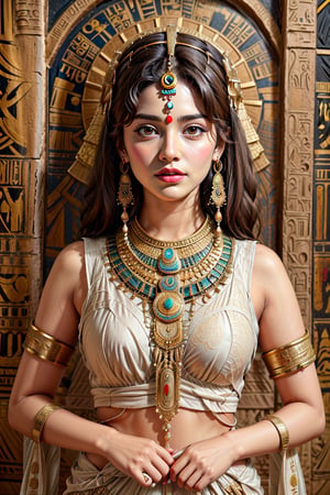 Best quality, Masterpiece, Ultra High Resolution, (Fidelity:1.2), (Realistic:1.3), 1woman, mature Egyptian woman, green eyes, black hair flaps, portrait, solo, upper body, looking at viewer, detailed background, detailed face, ancient Egyptian theme, modern Egyptian clothing, obsidian, defensive stance, stone knife, bushes, poisonous plants, rocks,  humid climate, darkness, cinematic atmosphere,
dark chamber, dim light (zentangle, mandala, tangle, entangle), (golden and green tone:0.5)
(35mmstyle:1.1), front, masterpiece, 2020s film, cinematic lighting, photo-realistic, high frequency details, 35mm film, (film grain), film noise,Shiny_skin,egyptian style