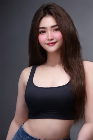 (((score_9, score_8_up, score_7_up, best quality, 4K, 8K, high-resolution, masterpiece, ultra-detailed, realistic, photorealistic, soft light, full-body_portrait))),(((1girl, (beautiful woman with emphasis on plump abs: 1.3), full body, (long hair, big breasts: 1.2), (oversized tank top: 1.2), ultra-delicate face, delicate eyes, double eyelids, smile, home, random color clothes))),(((high resolution, extremely sharp, ultra-real, extremely detailed, an ultra-realistic photograph captured with a Sony α7 III camera, equipped with an 85mm lens, depicting, The image, taken in high resolution.))) 