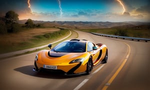 Amidst the endless expanse of a desolate highway, a solitary hyper-realistic figure faithfully navigates the shimmering contours of a maze-like McLaren P1 GT. Colorful, ephemeral, and entrancing geometric Abstract & Conceptual patterns devour the asphalt, seamlessly merging into the nebulous landscape around them. As the sun sets, the Psychedelic sky ignites in a fiery blaze of oranges and purples reflecting off the bilious Craft Art Déco livery of the vehicle.In the grips of this electrifying spectacle, the equilibrized driver demonstrates an inexplicable kinship with the machine, escalating their symbiotic union iridescently within the elusive confines of the Futuristic & Sci-Fi Conceptual highway, oblivious to the phantasmic detritus of time surviving only within the artistic realms of Abstract & Conceptual expression.