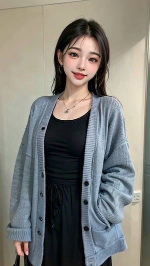 Beautiful and delicate light, (beautiful and delicate eyes), pale wet skin, big smile, (brown eyes), (wet black long hair), dreamy, medium chest, woman 1, (front shot),wet Korean girl, wet wool sweater, wet heavy overcoat jacket, wet bangs, soft expression, height 170,wet elegant, big smile, 8k art photo, realistic concept art, realistic, portrait, necklace, small earrings, handbag, fantasy, jewelry, pigtail,wet longskirt, longskirt, various wet tops, (red), horizontal stripes pattern, wet jacket , t-shirt, half body shot, shibari,soakingwetclothes