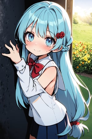 masterpiece, best quality, extremely detailed, (illustration, official art: 1.1), 1 girl, (((light blue long hair))), light blue hair, 10 years old, long hair ((blush)), cute face, big eyes, masterpiece, best quality, (((a very delicate and beautiful girl)))), amazing, beautiful detailed eyes, blunt bangs (((little delicate girl)))), tareme (true beautiful: 1.2), sense of depth, dynamic angle,,, (show off own areola slip: 1.2) affectionate smile, (true beautiful: 1.2), (tiny 1girl model: 1.2), (flat chest)), (masterpiece, best quality, extremely detailed, absurdres)),, looking at viewer, small breasts, beautiful jpn-girl, (best quality: 1.2) solo, cinematic light, [emblem: Irridescent color], masterpiece, best quality, extremely detailed, anime, ( 1 girl), teenage girl, original character blue sky, colorful, pastel color, blushing, Valentine style clothes, evening, very cute female child,10 yo, flat chest, school uniform, long sleeves, blush, looking away, solo, 1girl, masterpiece, best quality, ultra-detailed,cinematic light, perfect lighting,embarrassed, (((Wide Open Eyes))),A coquettish expression,Smooth anime CG art, 8K high quality detailed art, Fine details. , perfect anatomy、(masterpiece, best quality, ultra detailed beautiful face and eyes,perfect lighting,anime,8k,4k,beautiful fingers,beautiful hands,fingertip,,),((solo,1girl)),,outdoor,in a field of colorful rose:1.2,sunlight,sun,wind,in rose garden,fantasy,,braid, ahog hairclip, shiny skin, blush,,BREAK ,,lens flare,deep shadows,refrect,strong light,strong light coming in,embarrassed,,full body, looking at viewer, from above,relaxed woman sitting,wearing only an oversized dress shirt, ,,nipples