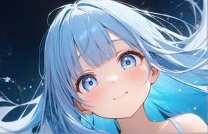 (illustration, official art:1.1), 1 girl ,(((( light blue hair)))), ,(((( light blue long hair)))),light blue hair, ,((blush)) , cute face, big eyes, masterpiece, best quality,(((((a very delicate and beautiful girl))))),Amazing,beautiful detailed eyes,blunt bangs((((little delicate girl)))),(((tareme))),droopy eyes.(true beautiful:1.2), sense of depth,dynamic angle,,,, affectionate smile, (true beautiful:1.2),,(tiny 1girl model:1.2),girl,Ten years old、(Absurd, High resolution, Super detailed), One girl, alone, Highly detailed eyes, (Official Art, beauty and aesthetics: 1.2), (Fractal Art: 1.3), Pastel color scheme, Most detailed,Spread your hands
