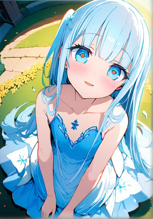 masterpiece, best quality, extremely detailed, (illustration, official art:1.1), 1 girl ,(((( light blue long hair)))), ,(((( light blue long hair)))),light blue hair, , long hair ((blush)) , cute face, big eyes, masterpiece, best quality,(((((a very delicate and beautiful girl))))),Amazing,beautiful detailed eyes,blunt bangs((((little delicate girl)))),tareme(true beautiful:1.2), sense of depth,dynamic angle,,,, affectionate smile, (true beautiful:1.2),,(tiny 1girl model:1.2),)(flat chest) ,1 idol,solo,ultra-detailed face,detailed eyes,blunt bangs,blue hair,two side up,Princess Dress,wariza,Patent high heels,looking at viewer,sleepy,open mouth,head tilt,rim light,outdoors flower garden,(osmanthus tree),(petals:1.3),1 Clock tower,From above,highly detailed illustration,masterpiece,8K,top quality,absurdly beautiful face,