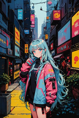  ,(((( light blue long hair)))), , (true beautiful:1.2),long hair,,10yo,,(tiny 1girl model:1.2), soda, Inspired by 90s anime, Cyberpunk City, praise, colorful, listen to music, Drinking alcohol