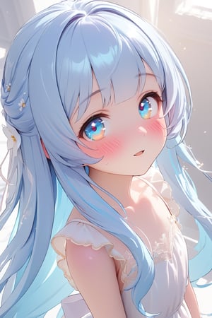 masterpiece, best quality, extremely detailed, (illustration, official art:1.1), 1 girl ,(((( light blue long hair)))), ,(((( light blue long hair)))),light blue hair, , long hair ((blush)) , cute face, big eyes, masterpiece, best quality,(((((a very delicate and beautiful girl))))),Amazing,beautiful detailed eyes,blunt bangs((((little delicate girl)))),tareme(true beautiful:1.2), sense of depth,dynamic angle,,,, affectionate smile, (true beautiful:1.2),,(tiny 1girl model:1.2),)(flat chest), (unity 8k wallpaper:1.0),(best quality:1.0),(illustration:1.0),(100 layer:1.0),(awesome amazing detailed:1.0),(chroma:1.8),(sharp:1.0),(3D:0.3),(realistic:0.1),
(beautiful and majestic:1.3),focus lips,(looking at viewer,looking up:1.3),(closed eyes:1.15),(stick lips out to viewer:1.5),(happy:1.3),(blush:1.5)(closeup to viewer:1.2),
(masterpiece:1.0),solo,