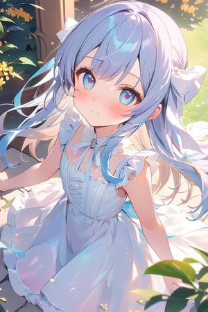 masterpiece, best quality, extremely detailed, (illustration, official art:1.1), 1 girl ,(((( light blue long hair)))), ,(((( light blue long hair)))),light blue hair, , long hair ((blush)) , cute face, big eyes, masterpiece, best quality,(((((a very delicate and beautiful girl))))),Amazing,beautiful detailed eyes,blunt bangs((((little delicate girl)))),tareme(true beautiful:1.2), sense of depth,dynamic angle,,,, affectionate smile, (true beautiful:1.2),,(tiny 1girl model:1.2),)(flat chest) ,1 idol,solo,ultra-detailed face,detailed eyes,blunt bangs,blue hair,two side up,Princess Dress,wariza,Patent high heels,looking at viewer,sleepy,open mouth,head tilt,rim light,outdoors flower garden,(osmanthus tree),(petals:1.3),1 Clock tower,From above,highly detailed illustration,masterpiece,8K,top quality,absurdly beautiful face,