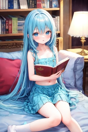 (masterpiece, best quality, extremely detailed, absurdres)),, masterpiece, best quality, extremely detailed, (((light blue long hair))), long hair cute anime faces, detailed light, parted lips, shiny, beautiful detailed face, long hair, (((light blue long hair))), 10 years old,, 1 girl, solo, flat chest, blush, bangs, good hands, more detail, 1 girl, on stomach, lying, solo, skirt, book, bangs, blue eyes, pillow, open book, socks, sofa, reading, room, point your feet, to turn one's feet, to turn one's head
,doggystyle