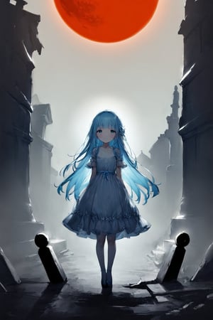 masterpiece, best quality, extremely detailed, (illustration, official art:1.1), 1 girl ,(((( light blue long hair)))), ,(((( light blue long hair)))),light blue hair, , long hair ((blush)) , cute face, masterpiece, best quality,(((((a very delicate and beautiful girl))))),Amazing,beautiful detailed eyes,blunt bangs((((little delicate girl)))),(((tareme))),droopy eyes.(true beautiful:1.2), sense of depth,dynamic angle,,,, affectionate smile, (true beautiful:1.2),,(tiny 1girl model:1.2),)(flat chest), A beautiful anime-style girl with long,,(((detailed)))Blue Eyes,Transparent hair,Face of Sadness,Sad beautiful girl,(((detailed)),(((detailed)))A beautiful immoral girl in a provocative black and grey dress,,(((detailed)))Full Body Shot,Crow,(((detailed)))dead tree,fog,Red Moon,Mysterious Flower,graveyard of darkness。, holding katana, , holding sword
