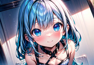 masterpiece, best quality, extremely detailed, (illustration, official art:1.1), 1 girl ,(((( light blue long hair)))), ,(((( light blue long hair)))),light blue hair, ,10 years old, long hair ((blush)) , cute face, big eyes, masterpiece, best quality,(((((a very delicate and beautiful girl))))),Amazing,beautiful detailed eyes,blunt bangs((((little delicate girl)))),tareme(true beautiful:1.2), sense of depth,dynamic angle,,,, affectionate smile, (true beautiful:1.2),,(tiny 1girl model:1.2),)(flat chest)),girl、Standing next to a pastel colored car、Retro style background
